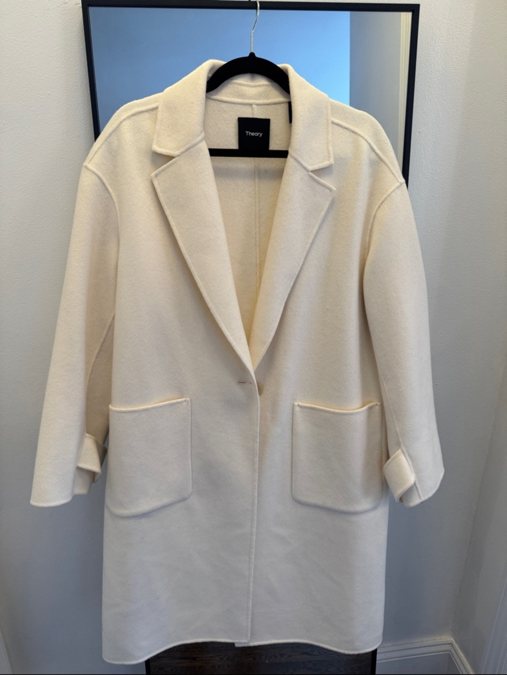 Theory Cream Open-Front Wool-Blend Trench Coat